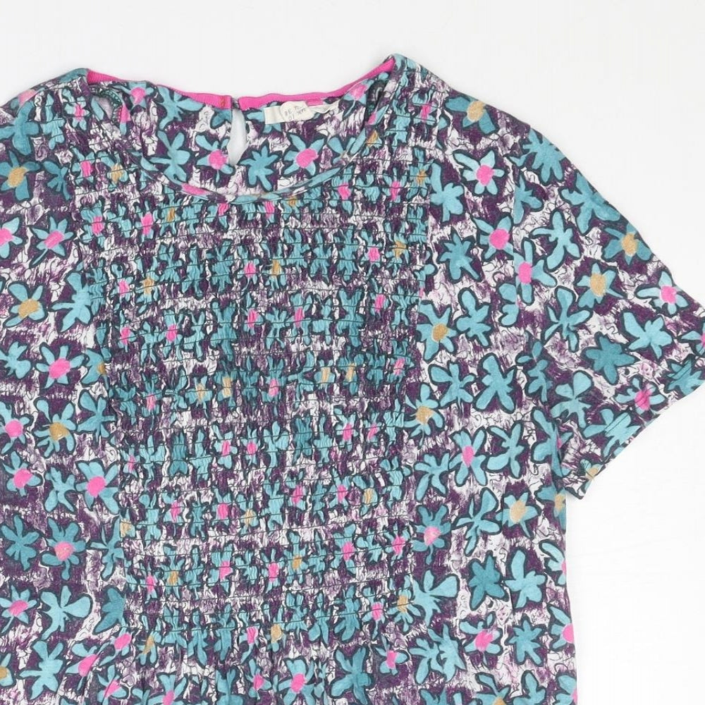 White Stuff Womens Multicoloured Geometric Modal Basic Blouse Size 10 Boat Neck