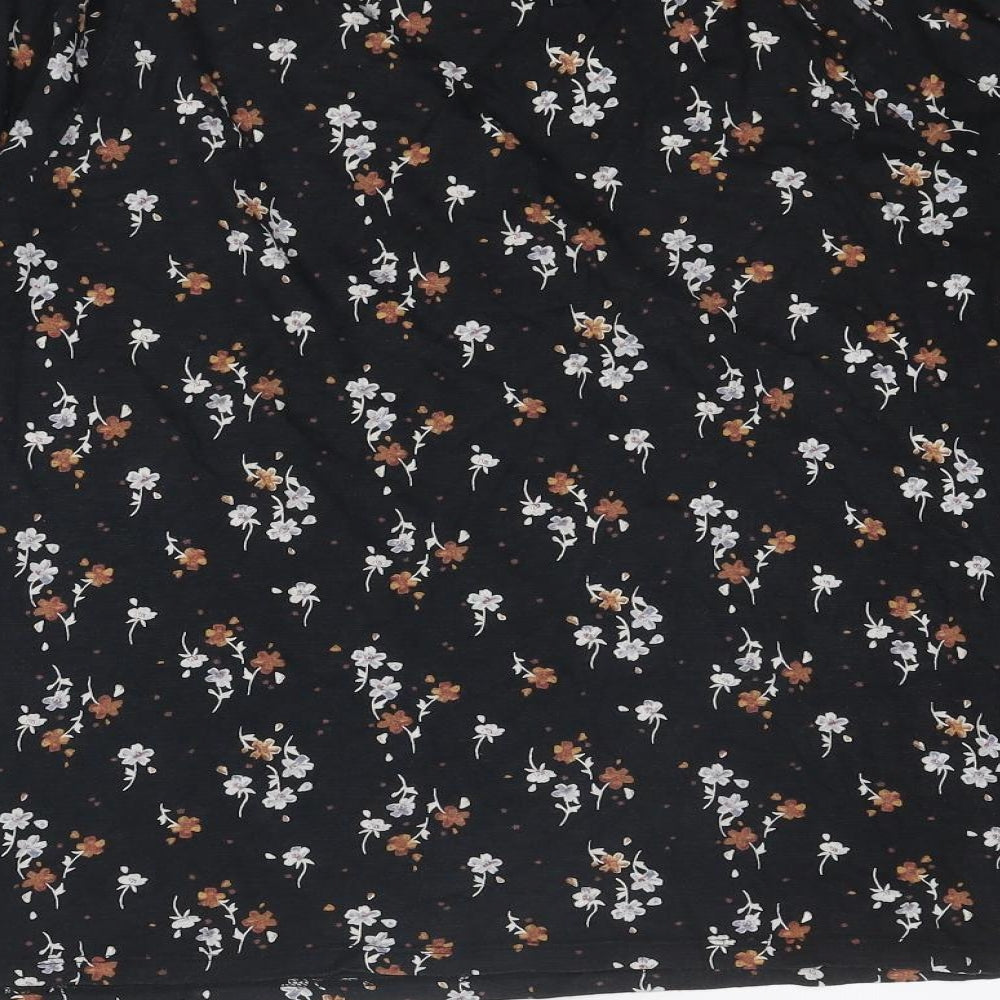 Fat Face Womens Black Floral Cotton Basic Blouse Size 12 Round Neck