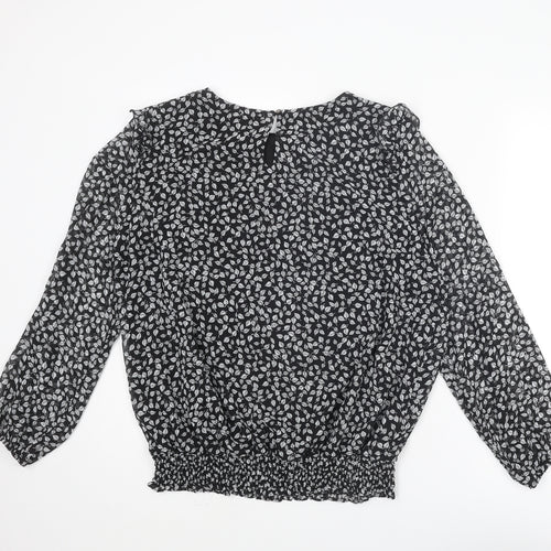 Roman Womens Black Geometric Polyester Basic Blouse Size 16 Boat Neck