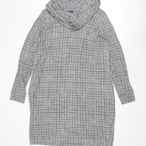 Marks and Spencer Womens Grey Geometric Polyester Jumper Dress Size 20 Cowl Neck Pullover