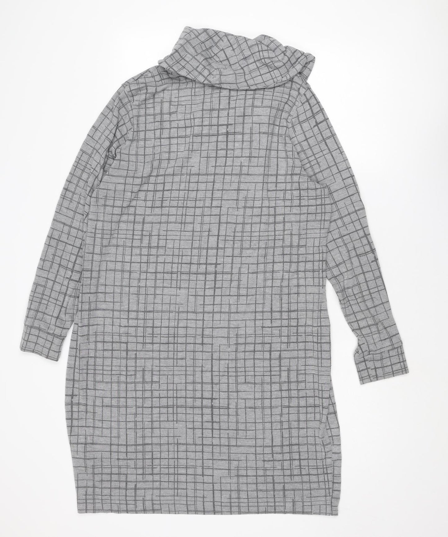 Marks and Spencer Womens Grey Geometric Polyester Jumper Dress Size 20 Cowl Neck Pullover