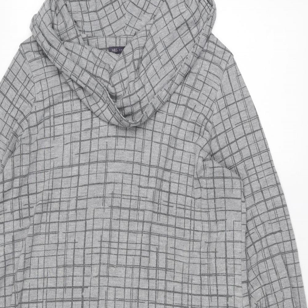 Marks and Spencer Womens Grey Geometric Polyester Jumper Dress Size 20 Cowl Neck Pullover