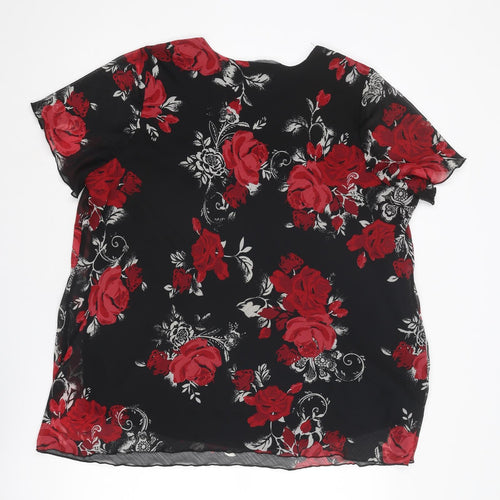 Bonmarché Womens Black Floral Polyester Basic Blouse Size 22 V-Neck