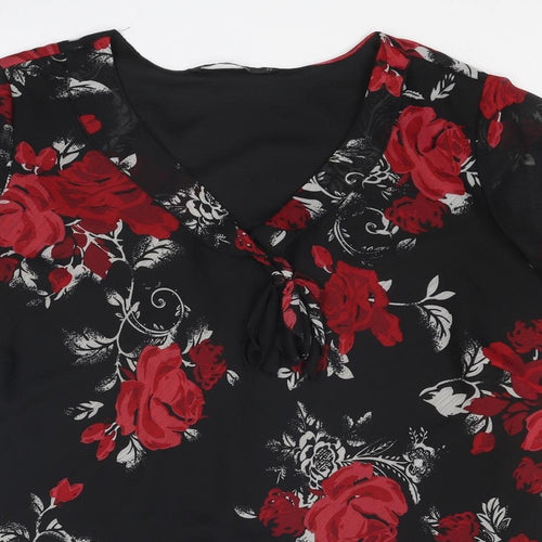 Bonmarché Womens Black Floral Polyester Basic Blouse Size 22 V-Neck