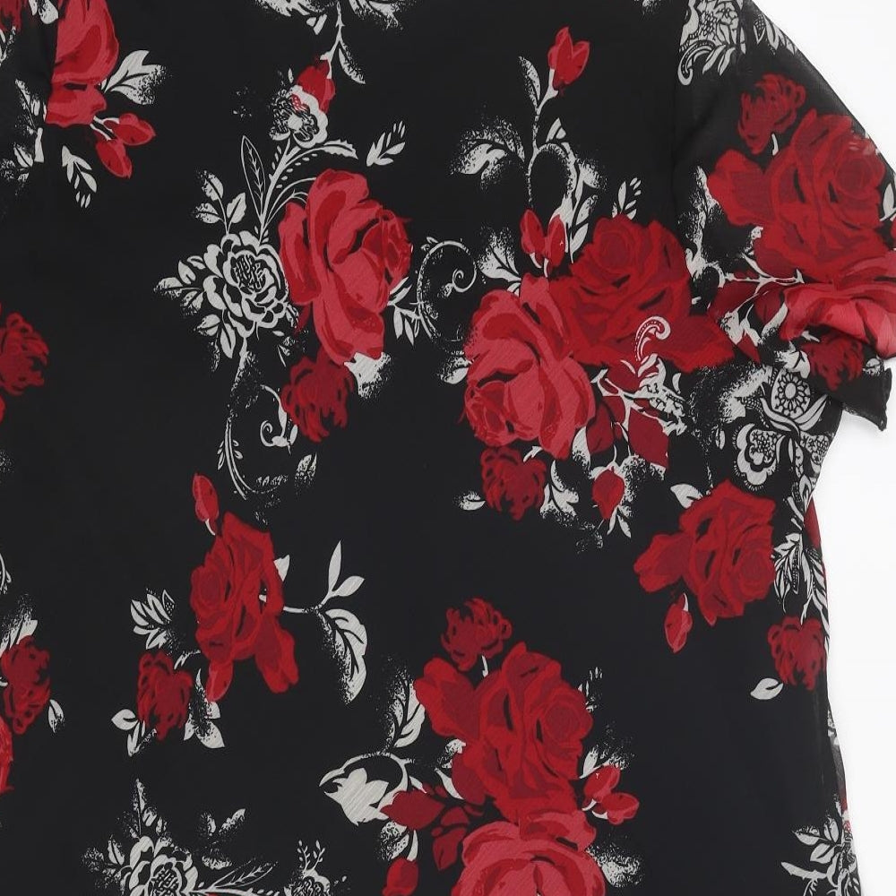 Bonmarché Womens Black Floral Polyester Basic Blouse Size 22 V-Neck