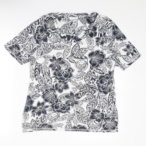 Marks and Spencer Womens Blue Floral Cotton Basic T-Shirt Size 18 V-Neck