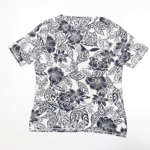 Marks and Spencer Womens Blue Floral Cotton Basic T-Shirt Size 18 V-Neck