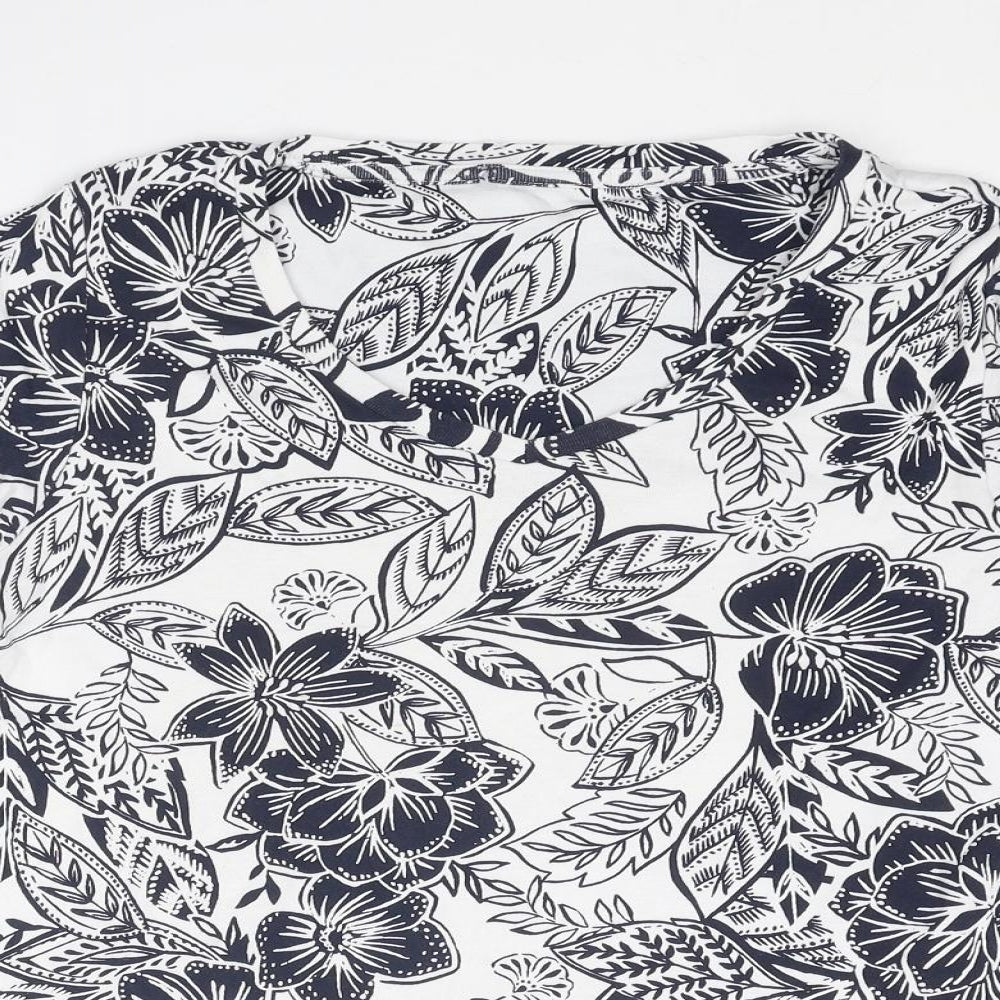 Marks and Spencer Womens Blue Floral Cotton Basic T-Shirt Size 18 V-Neck