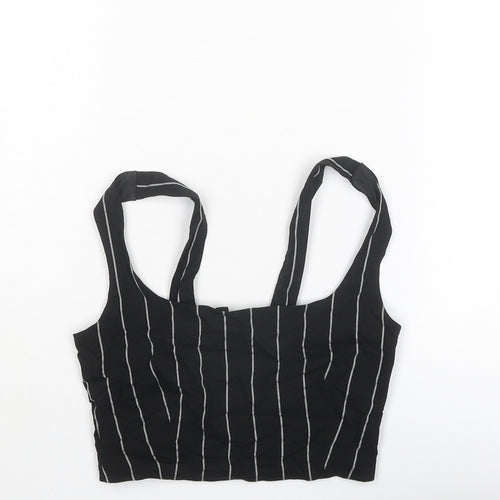 Divided by H&M Womens Black Striped Viscose Cropped Tank Size 8 Scoop Neck