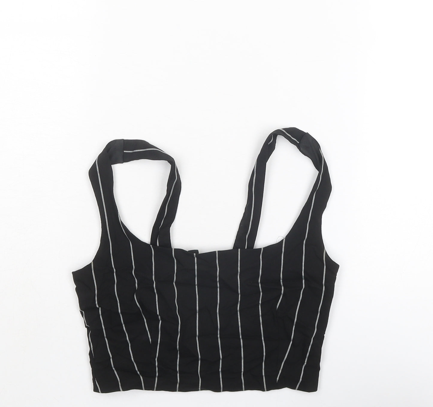 Divided by H&M Womens Black Striped Viscose Cropped Tank Size 8 Scoop Neck
