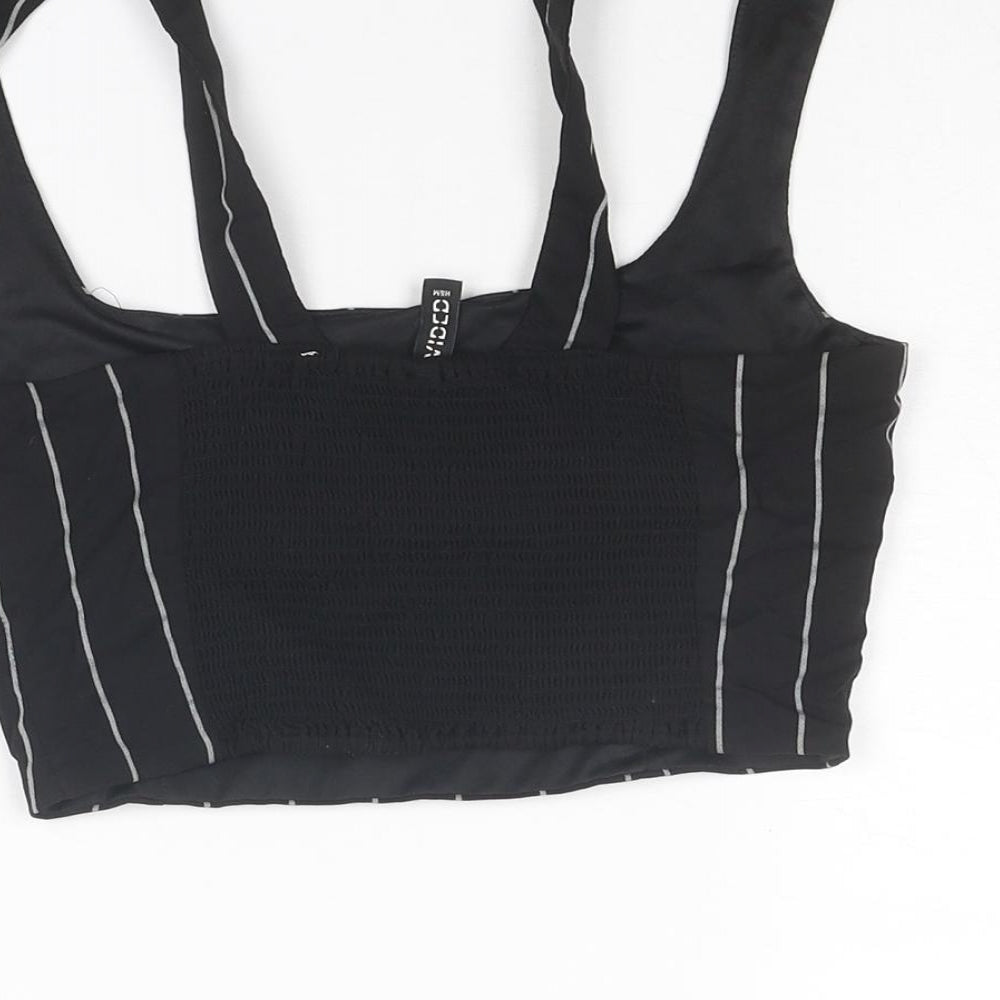 Divided by H&M Womens Black Striped Viscose Cropped Tank Size 8 Scoop Neck