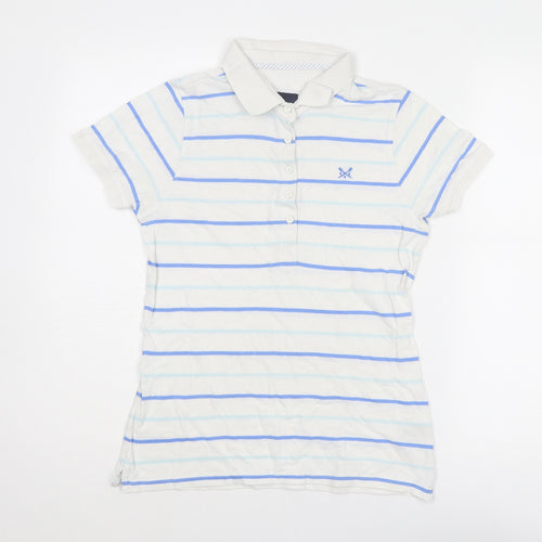 Crew Clothing Womens White Striped Cotton Basic Polo Size 10 Collared