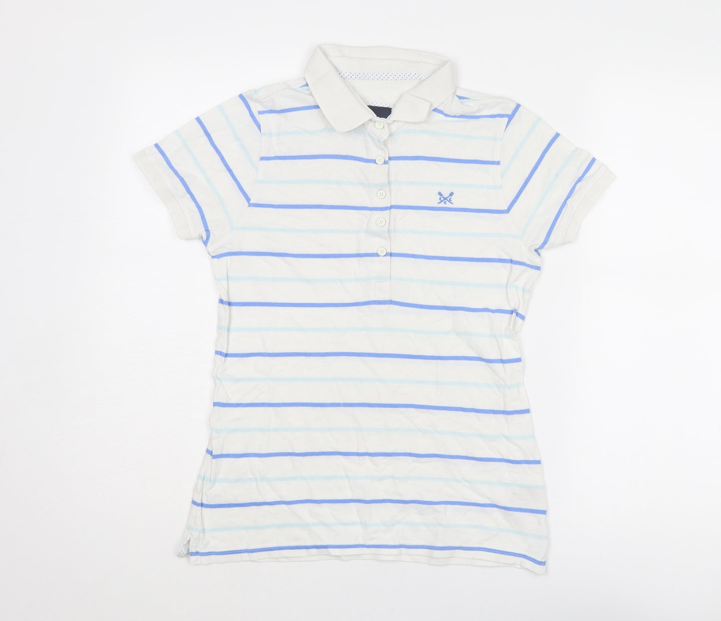 Crew Clothing Womens White Striped Cotton Basic Polo Size 10 Collared