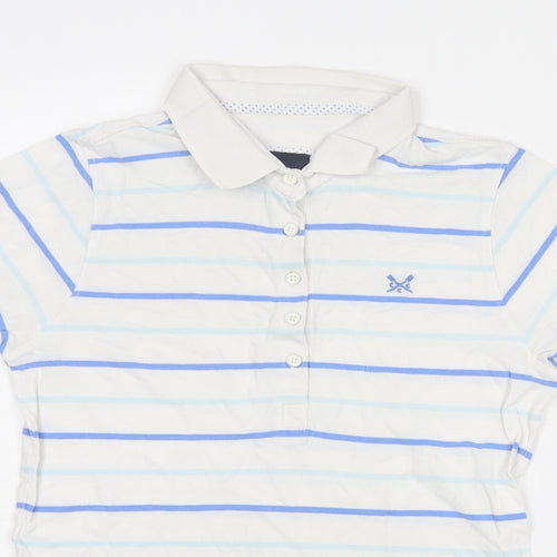 Crew Clothing Womens White Striped Cotton Basic Polo Size 10 Collared