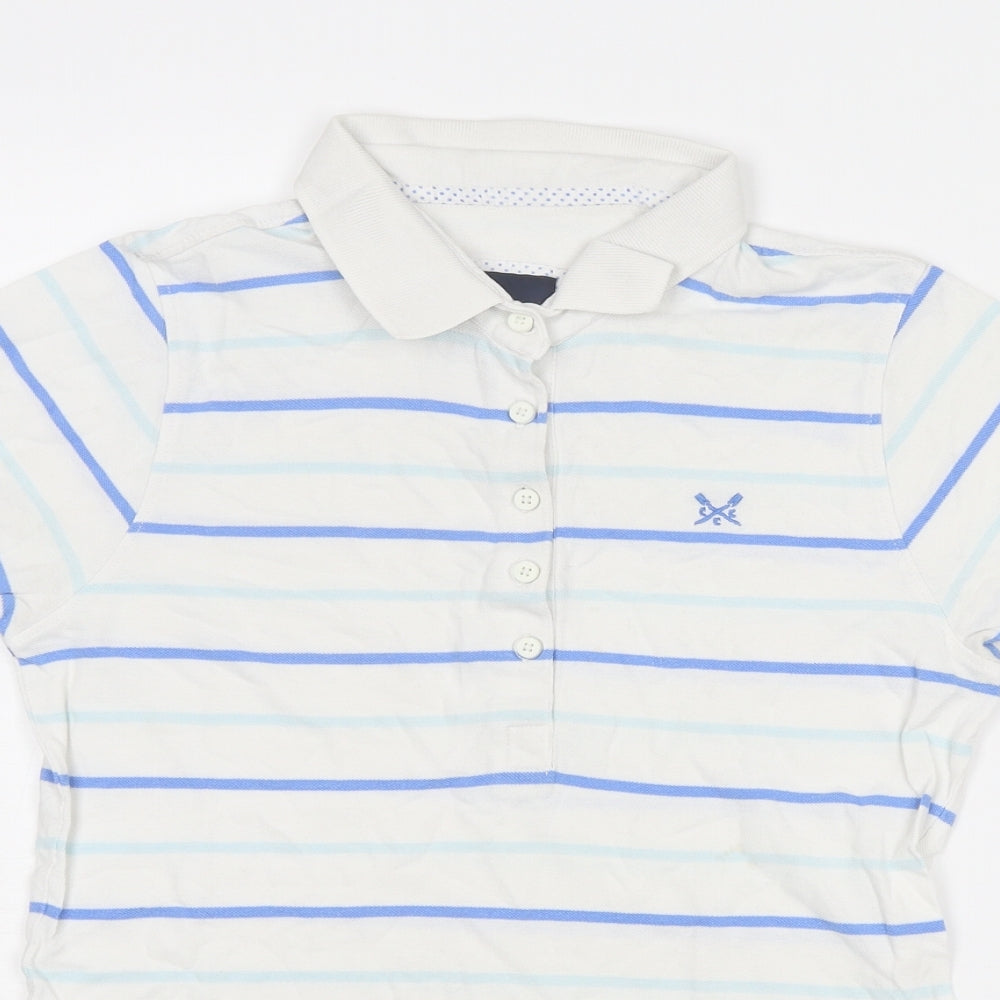 Crew Clothing Womens White Striped Cotton Basic Polo Size 10 Collared