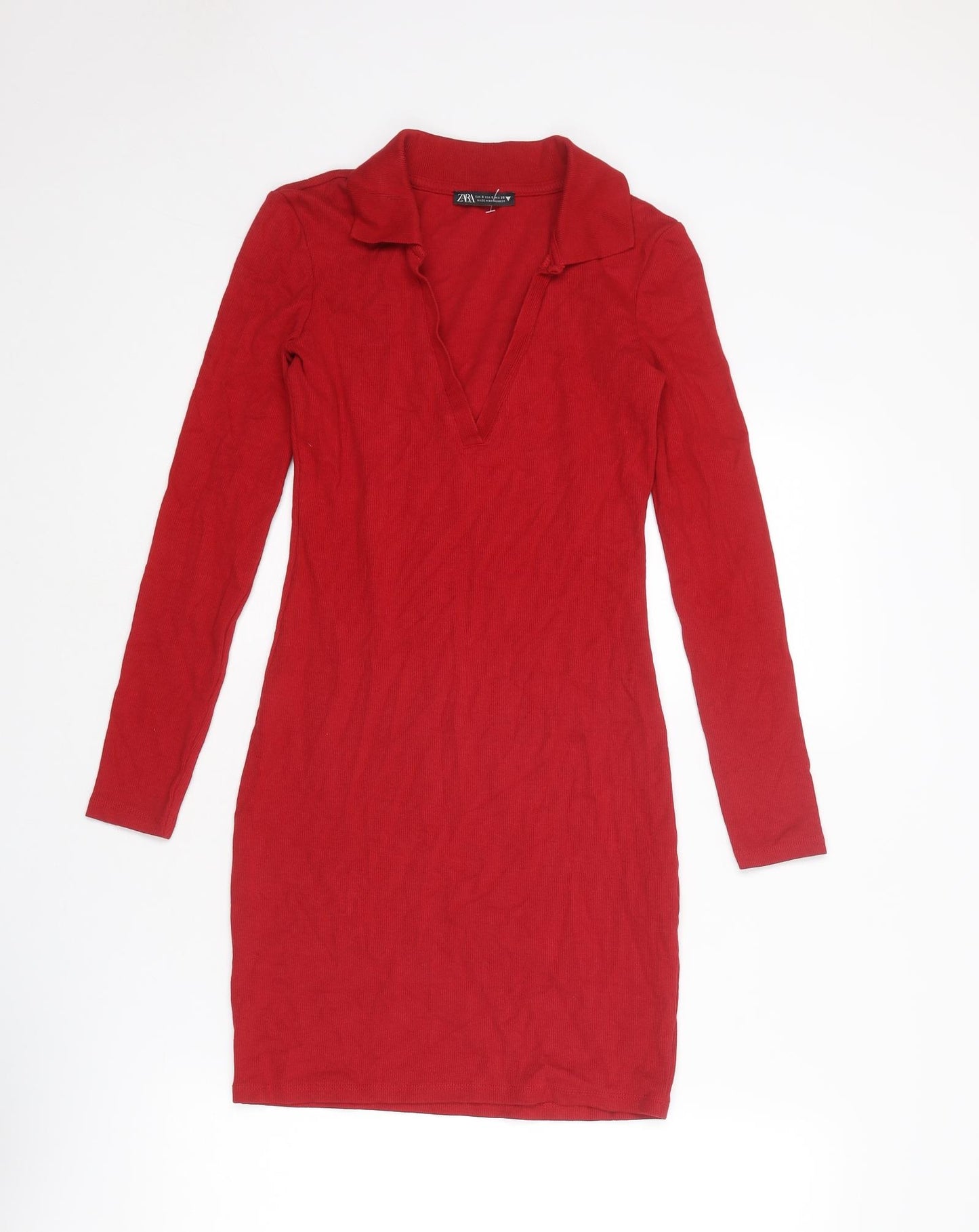 Zara Womens Red Cotton Shift Size S Collared Pullover