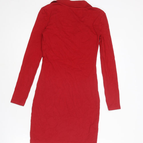 Zara Womens Red Cotton Shift Size S Collared Pullover