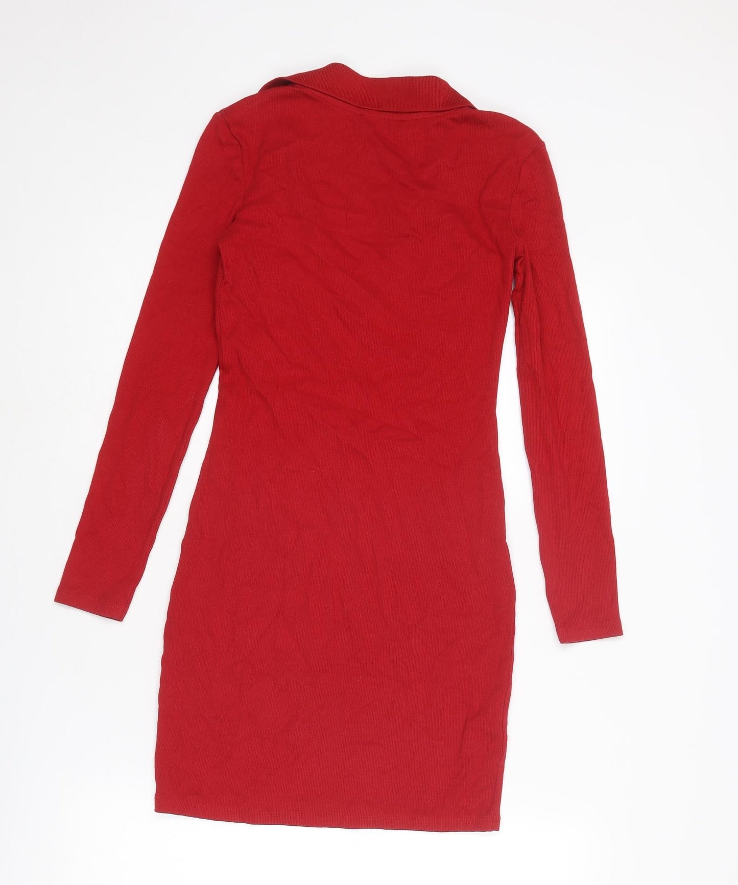 Zara Womens Red Cotton Shift Size S Collared Pullover