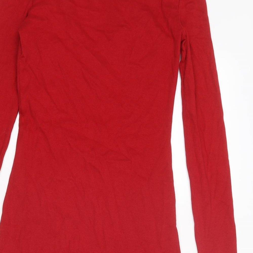 Zara Womens Red Cotton Shift Size S Collared Pullover