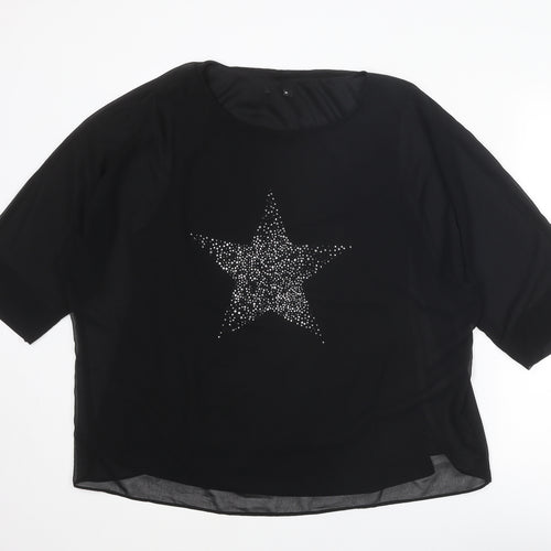 Roman Womens Black Polyester Basic Blouse Size 18 Round Neck - Star