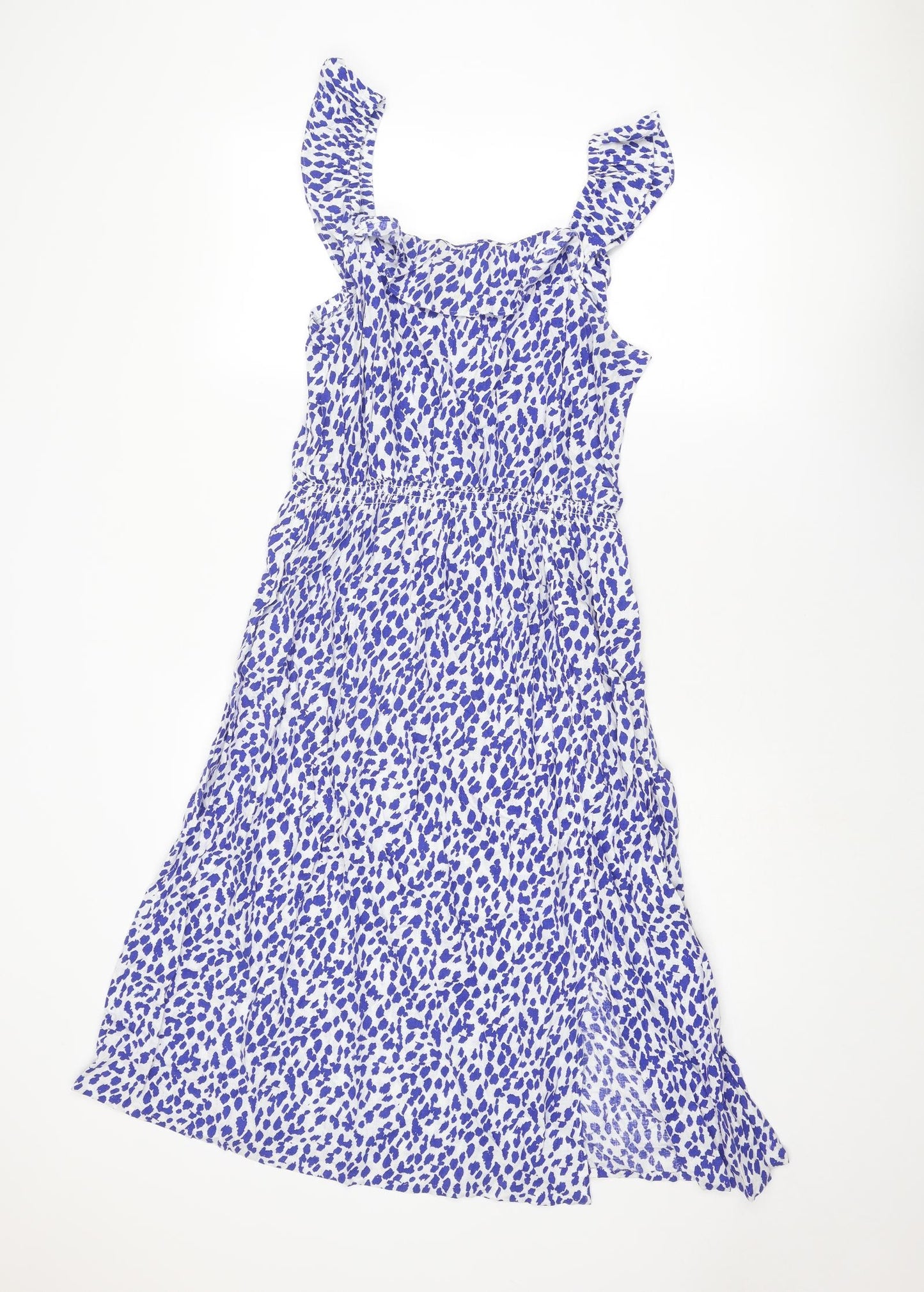 Marks and Spencer Womens Blue Animal Print Linen A-Line Size 14 Scoop Neck Pullover