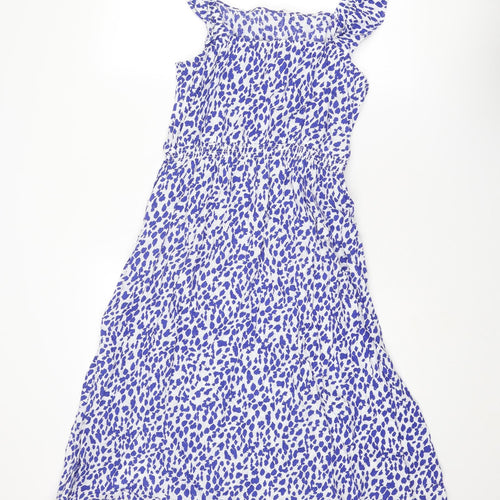 Marks and Spencer Womens Blue Animal Print Linen A-Line Size 14 Scoop Neck Pullover