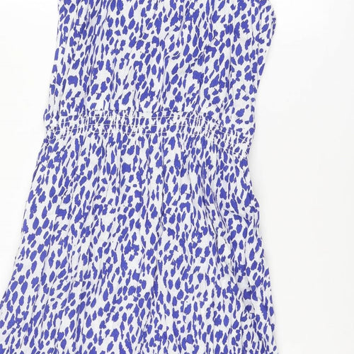 Marks and Spencer Womens Blue Animal Print Linen A-Line Size 14 Scoop Neck Pullover