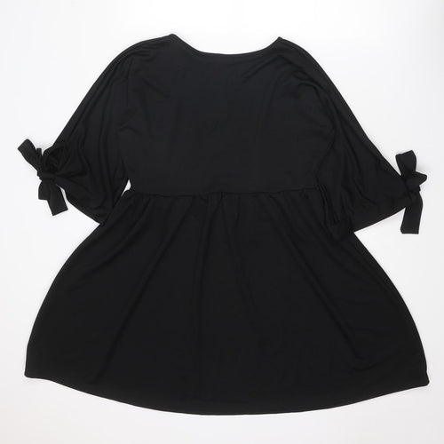 Boohoo Womens Black Polyester Mini Size 16 V-Neck Pullover - Tie Sleeve Detail