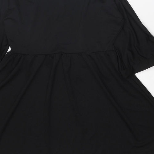 Boohoo Womens Black Polyester Mini Size 16 V-Neck Pullover - Tie Sleeve Detail