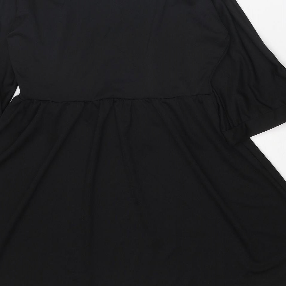 Boohoo Womens Black Polyester Mini Size 16 V-Neck Pullover - Tie Sleeve Detail