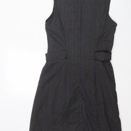 NEXT Womens Grey Striped Polyester Pencil Dress Size 8 Boat Neck Zip