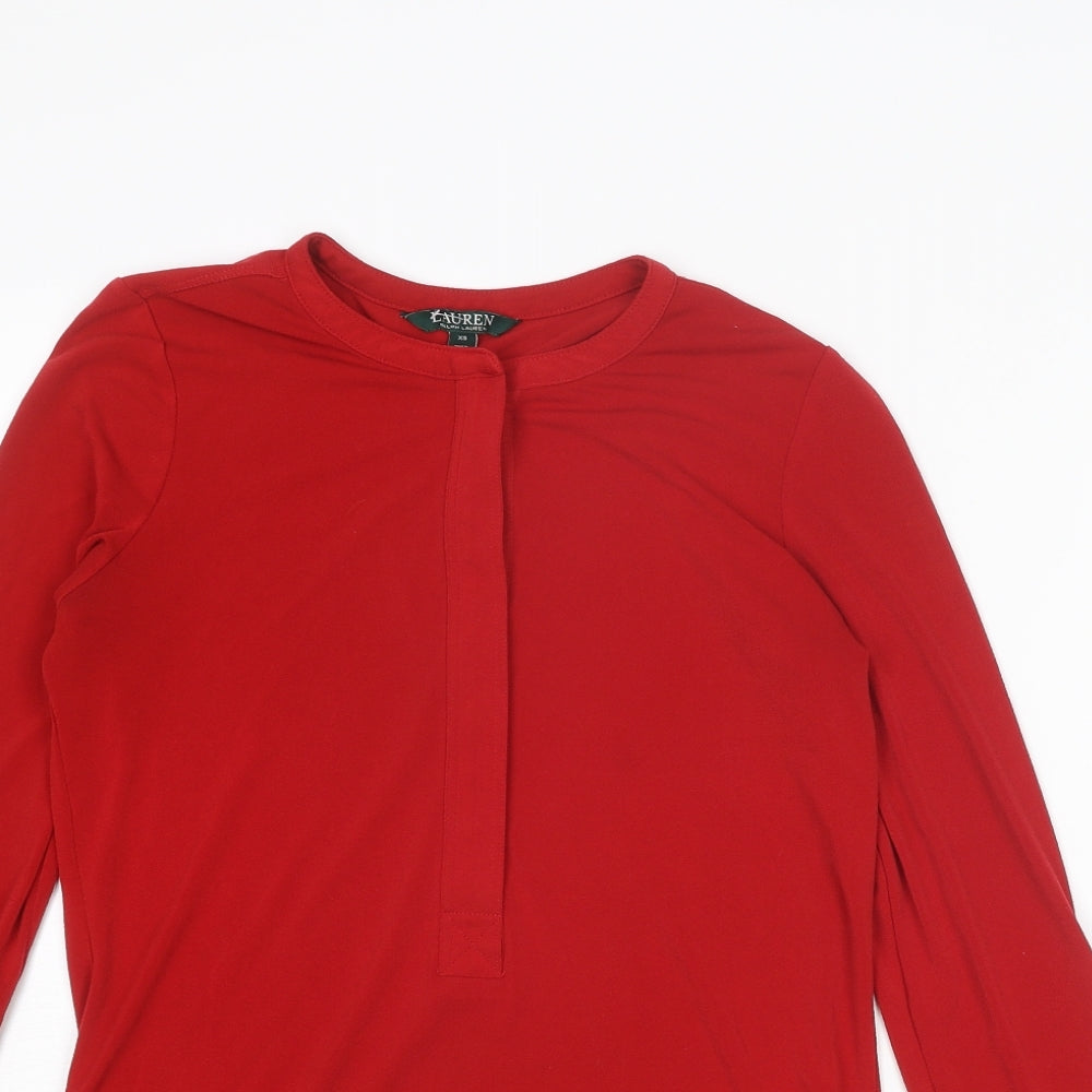 Lauren Ralph Lauren Womens Red Polyester Basic T-Shirt Size XS Crew Neck