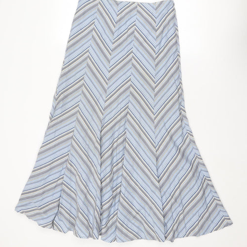 Viyella Womens Blue Striped Polyester Swing Skirt Size 14 Zip