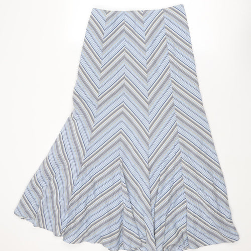 Viyella Womens Blue Striped Polyester Swing Skirt Size 14 Zip