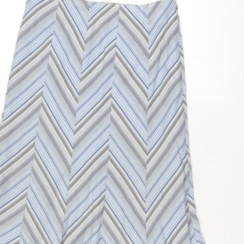 Viyella Womens Blue Striped Polyester Swing Skirt Size 14 Zip