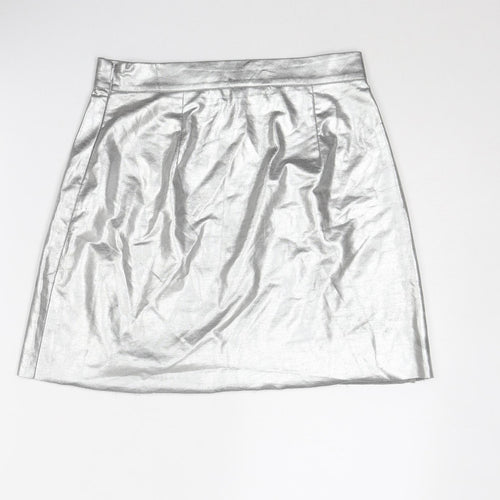 VERO MODA Womens Silver Polyester A-Line Skirt Size XS Zip