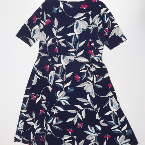 Bonmarché Womens Blue Floral Polyester A-Line Size 14 Boat Neck Pullover