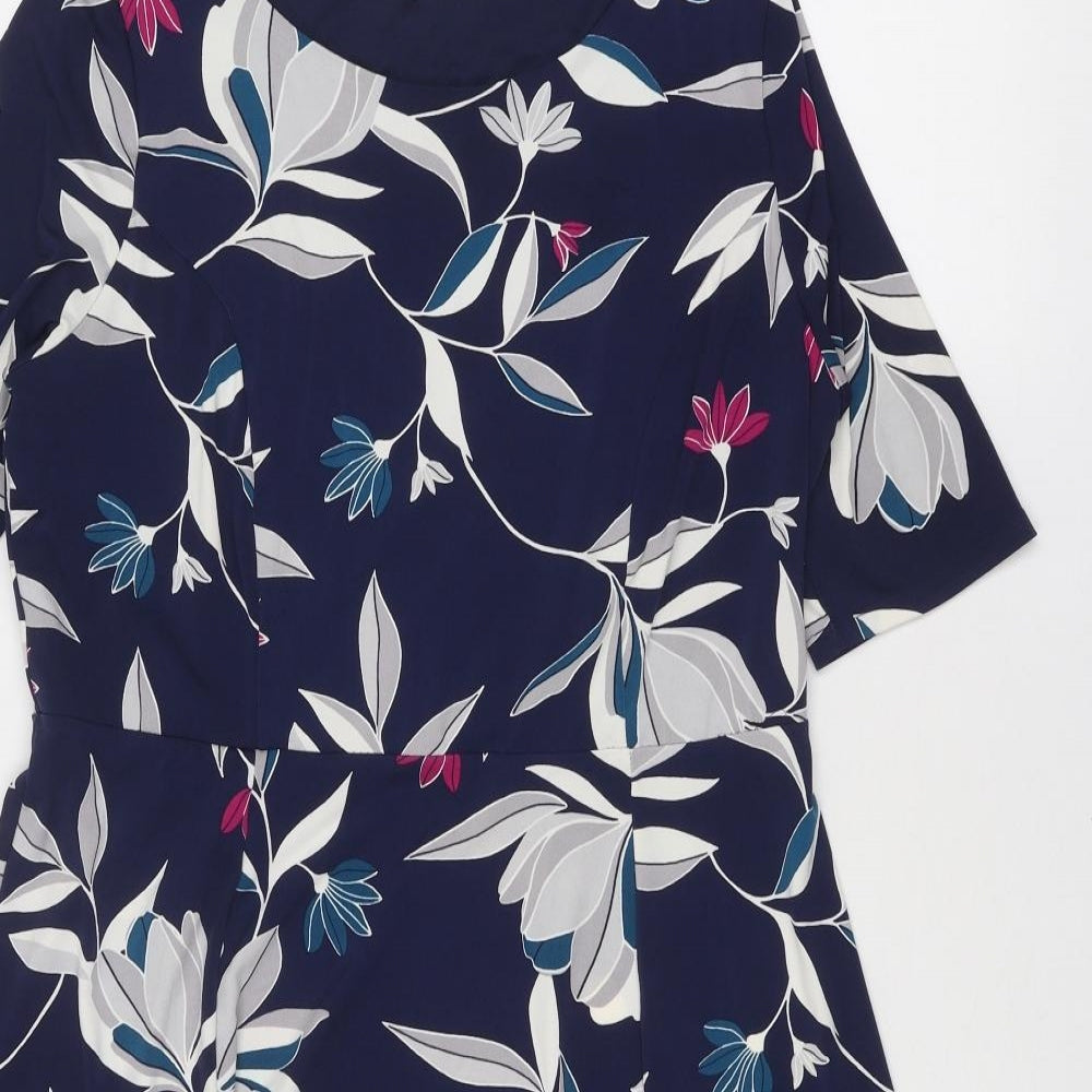 Bonmarché Womens Blue Floral Polyester A-Line Size 14 Boat Neck Pullover