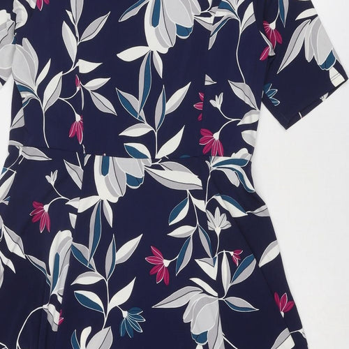 Bonmarché Womens Blue Floral Polyester A-Line Size 14 Boat Neck Pullover