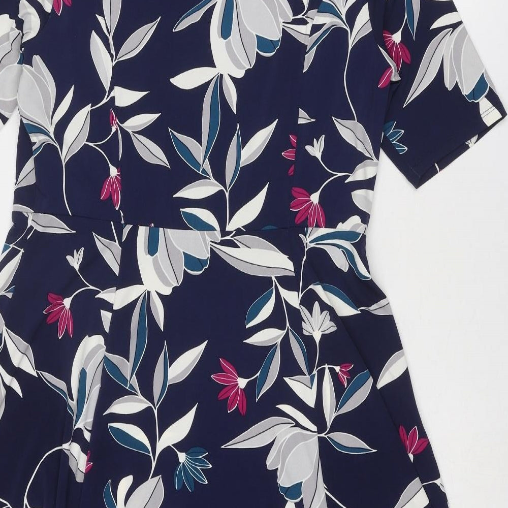 Bonmarché Womens Blue Floral Polyester A-Line Size 14 Boat Neck Pullover