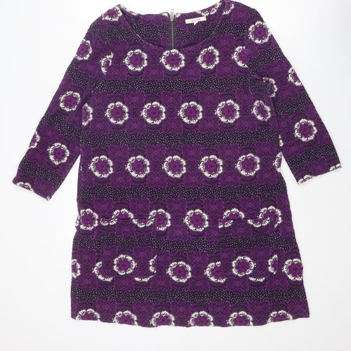 White Stuff Womens Purple Geometric Cotton Shift Size 16 Boat Neck Zip