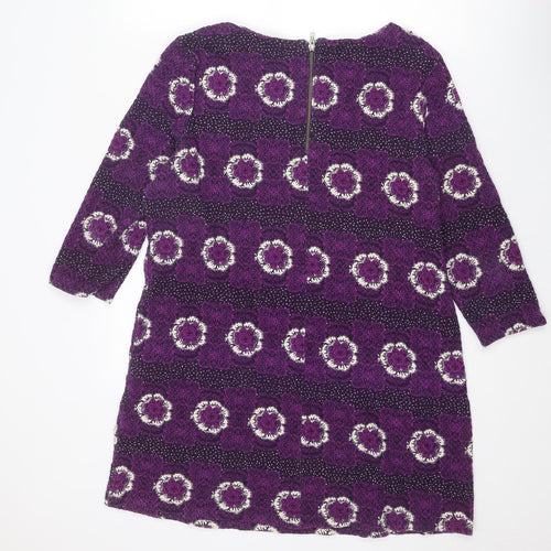 White Stuff Womens Purple Geometric Cotton Shift Size 16 Boat Neck Zip