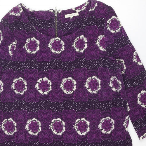 White Stuff Womens Purple Geometric Cotton Shift Size 16 Boat Neck Zip