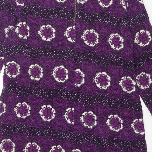 White Stuff Womens Purple Geometric Cotton Shift Size 16 Boat Neck Zip
