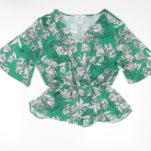 NEXT Womens Green Floral Polyester Basic Blouse Size 14 V-Neck - Peplum