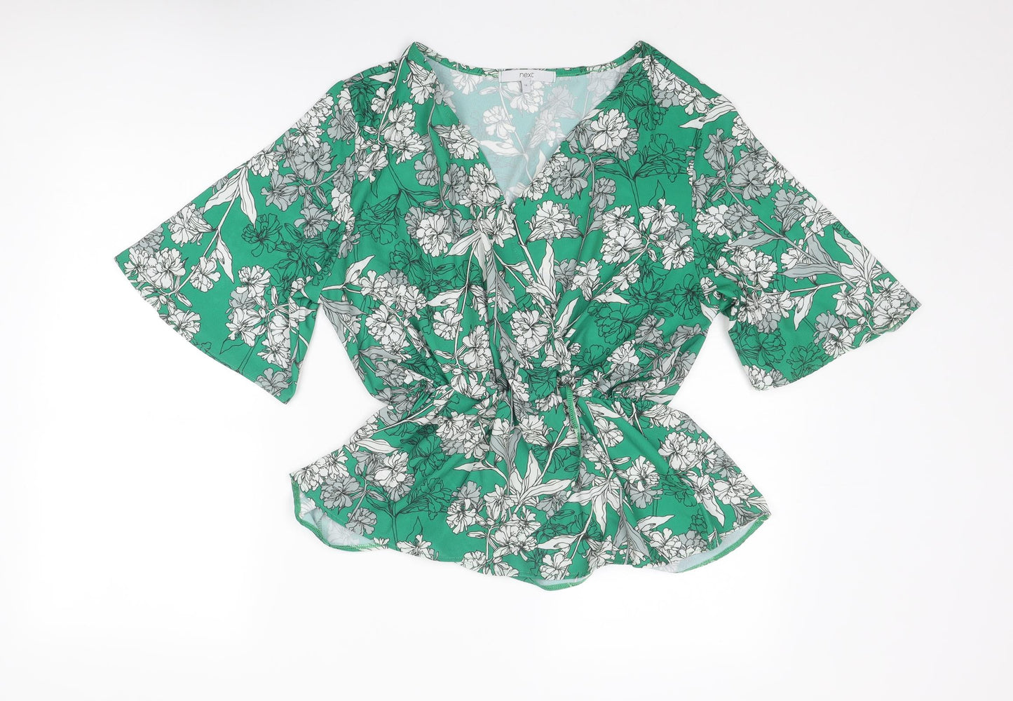 NEXT Womens Green Floral Polyester Basic Blouse Size 14 V-Neck - Peplum