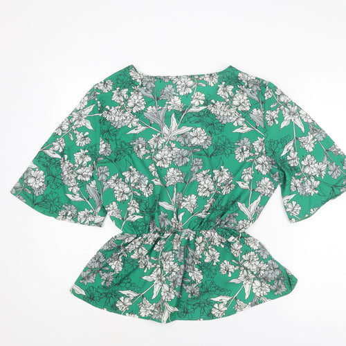NEXT Womens Green Floral Polyester Basic Blouse Size 14 V-Neck - Peplum