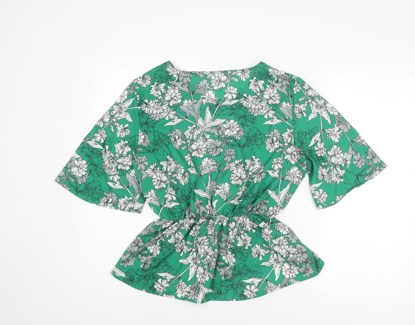 NEXT Womens Green Floral Polyester Basic Blouse Size 14 V-Neck - Peplum
