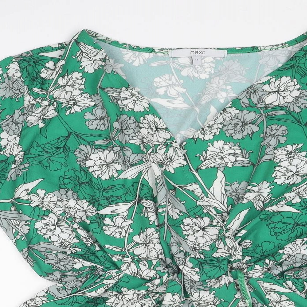 NEXT Womens Green Floral Polyester Basic Blouse Size 14 V-Neck - Peplum