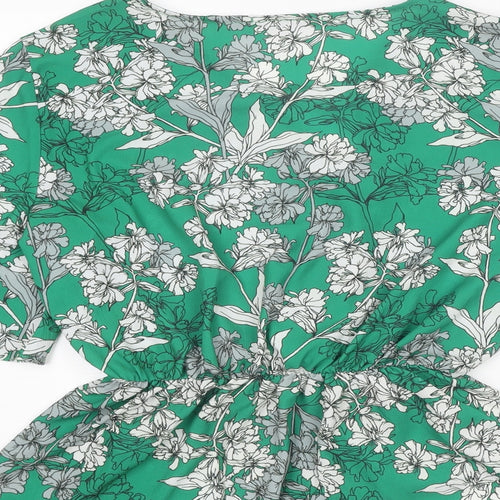 NEXT Womens Green Floral Polyester Basic Blouse Size 14 V-Neck - Peplum